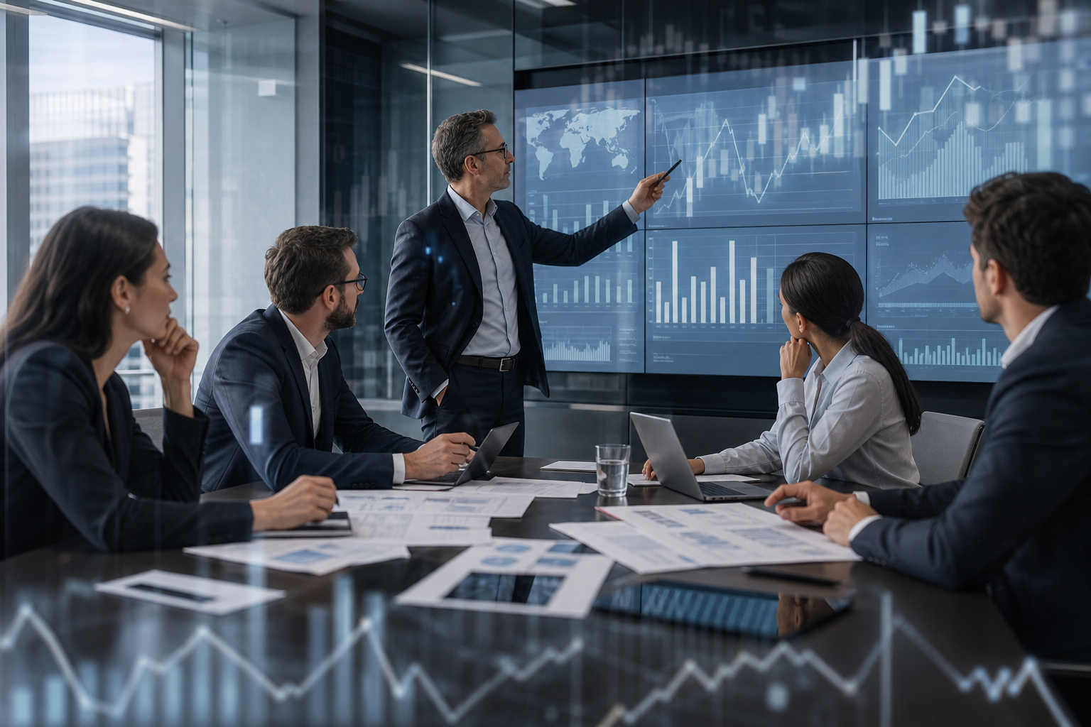 Professionnels en due diligence PME intelligence artificielle analysant des données M&A
