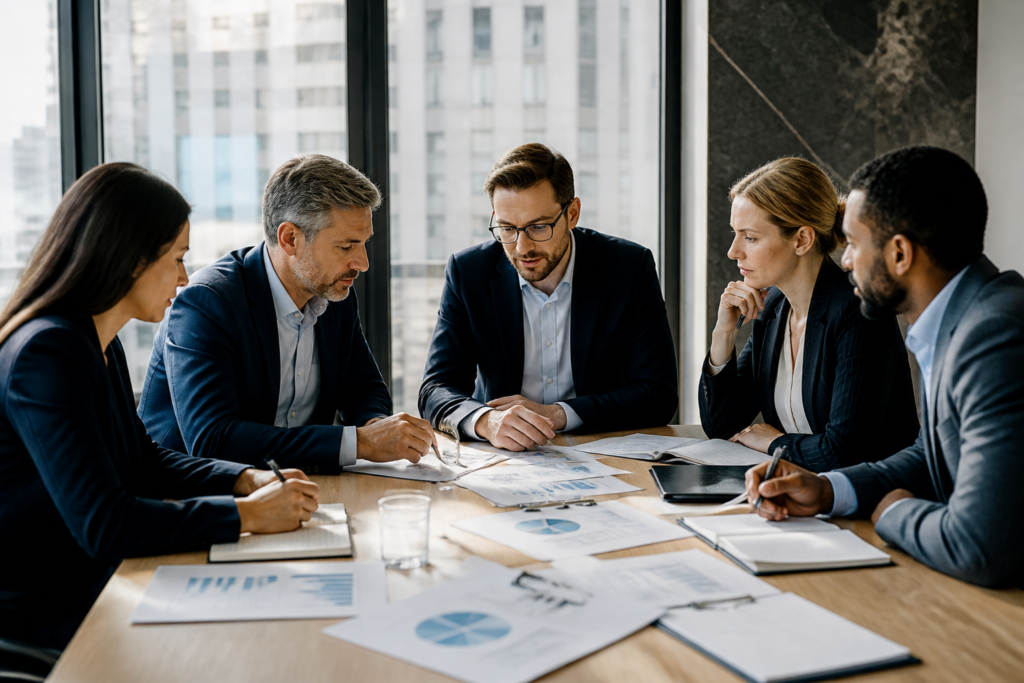 Professionnels discutant de la dataroom cession PME